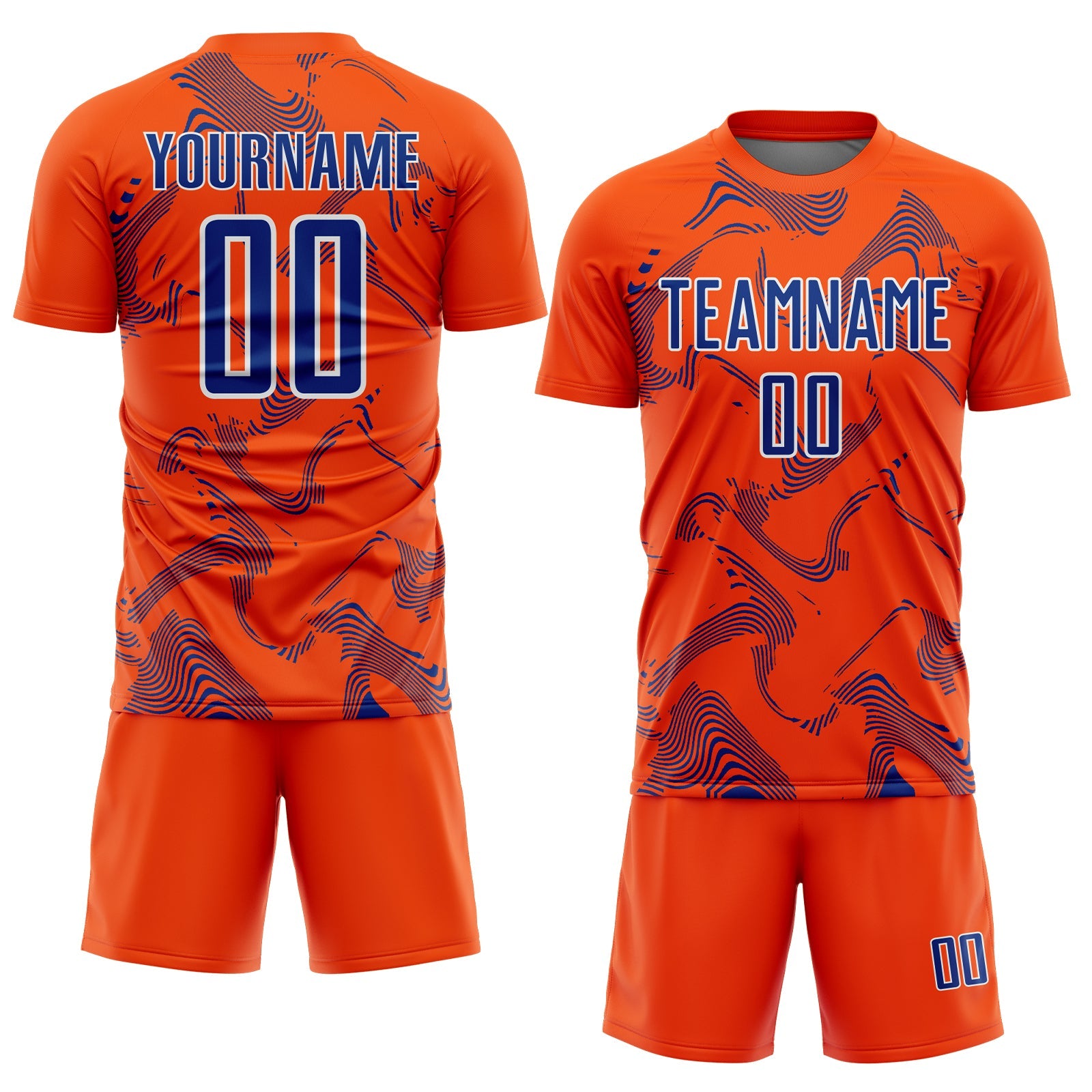 Custom Orange Royal-White Curve Lines Sports Sublimation Soccer Uniform Jersey