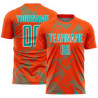 Custom Orange Aqua-White Curve Lines Sports Sublimation Soccer Uniform Jersey