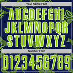Custom Navy Neon Green-White Curve Lines Sports Sublimation Soccer Uniform Jersey