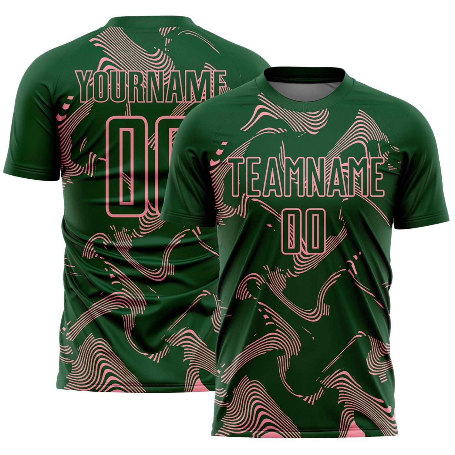 Custom Green Medium Pink Curve Lines Sports Sublimation Soccer Uniform Jersey
