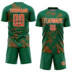 Custom Kelly Green Orange-White Curve Lines Sports Sublimation Soccer Uniform Jersey