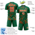 Custom Kelly Green Orange-White Curve Lines Sports Sublimation Soccer Uniform Jersey