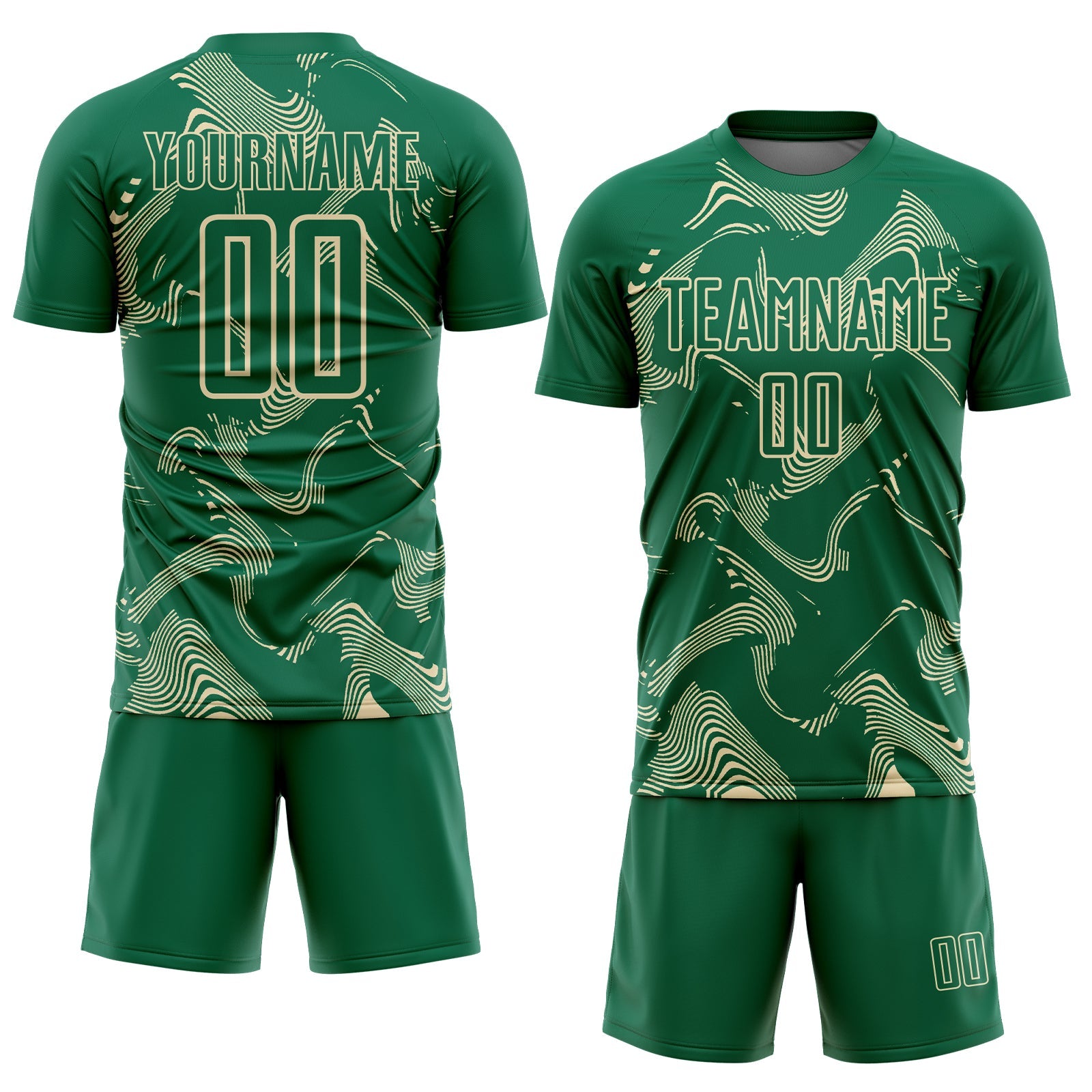 Custom Kelly Green Cream Curve Lines Sports Sublimation Soccer Uniform Jersey