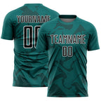 Custom Teal Black-White Curve Lines Sports Sublimation Soccer Uniform Jersey