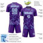 Custom Purple Light Blue-White Curve Lines Sports Sublimation Soccer Uniform Jersey