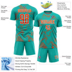 Custom Aqua Orange-White Curve Lines Sports Sublimation Soccer Uniform Jersey