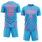 Custom Sky Blue Pink-White Curve Lines Sports Sublimation Soccer Uniform Jersey
