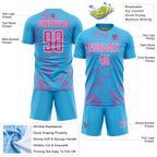 Custom Sky Blue Pink-White Curve Lines Sports Sublimation Soccer Uniform Jersey