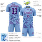 Custom Light Blue Purple-White Curve Lines Sports Sublimation Soccer Uniform Jersey