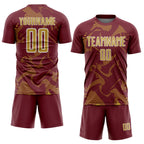 Custom Burgundy Old Gold-White Curve Lines Sports Sublimation Soccer Uniform Jersey