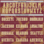 Custom Burgundy Old Gold-White Curve Lines Sports Sublimation Soccer Uniform Jersey