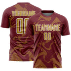 Custom Burgundy Old Gold-White Curve Lines Sports Sublimation Soccer Uniform Jersey