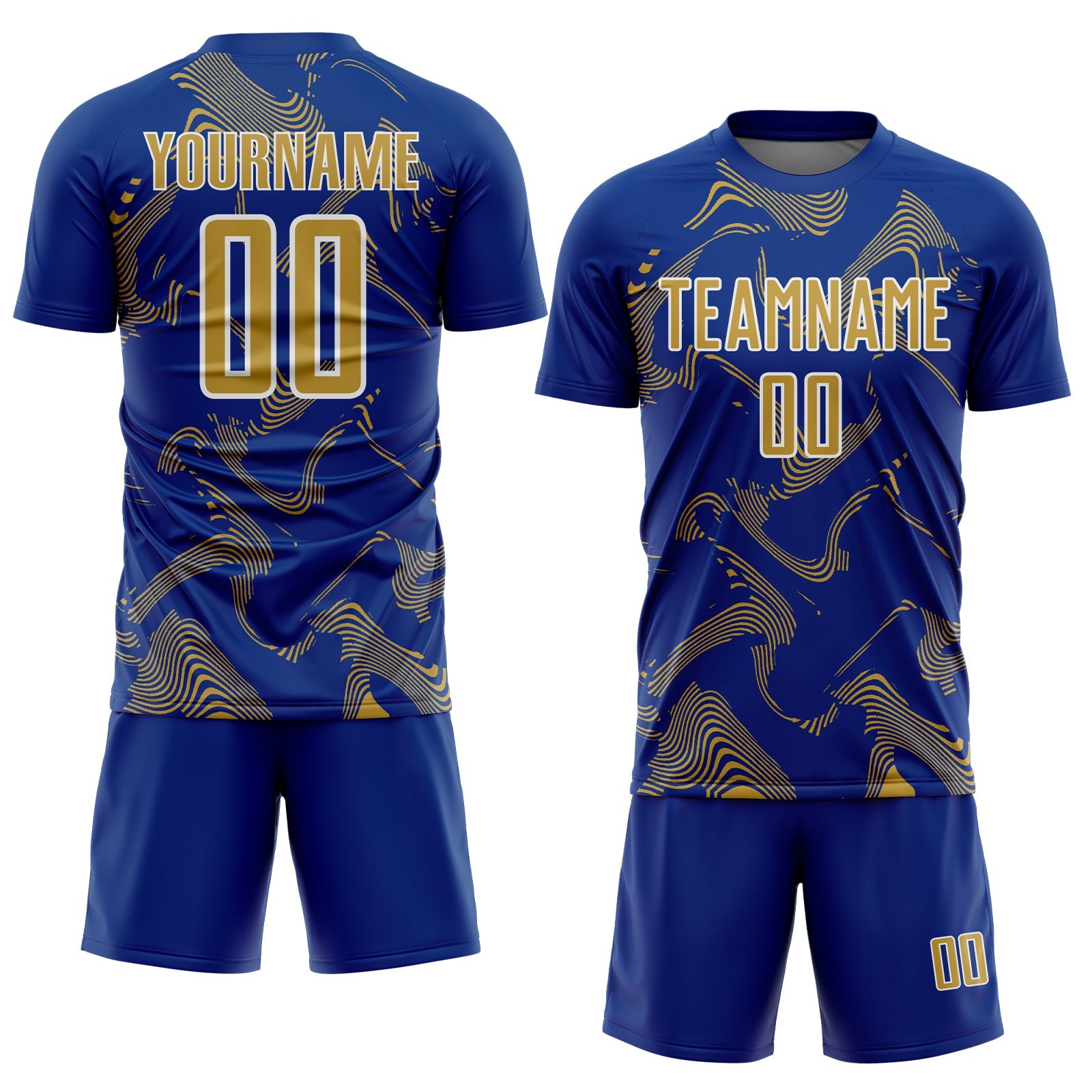 Custom Royal Old Gold-White Curve Lines Sports Sublimation Soccer Uniform Jersey