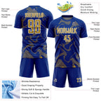 Custom Royal Old Gold-White Curve Lines Sports Sublimation Soccer Uniform Jersey