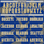 Custom Royal Old Gold-White Curve Lines Sports Sublimation Soccer Uniform Jersey