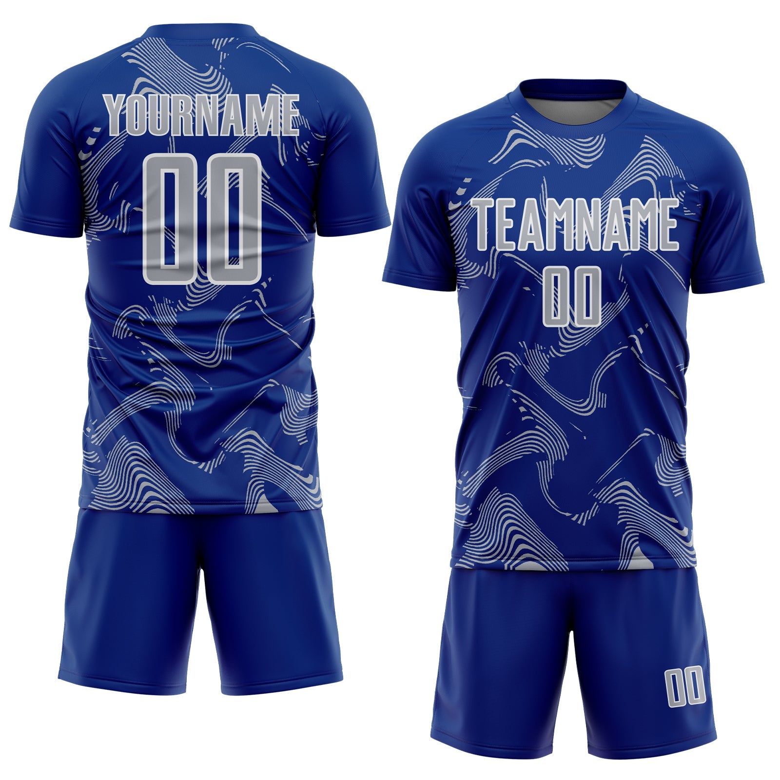 Custom Royal Gray-White Curve Lines Sports Sublimation Soccer Uniform Jersey
