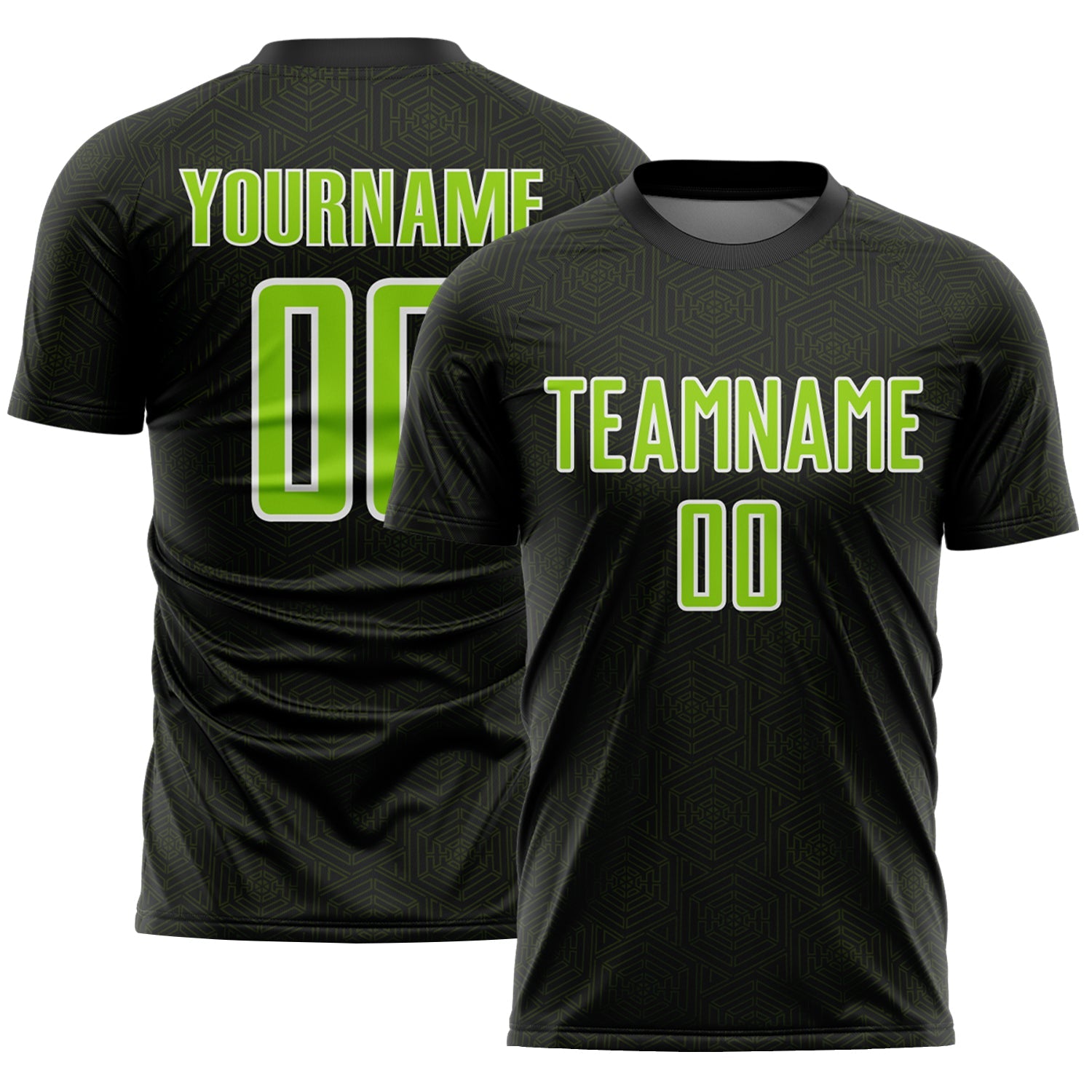 Custom Black Neon Green-White Geometric Shape Sports Sublimation Soccer Uniform Jersey