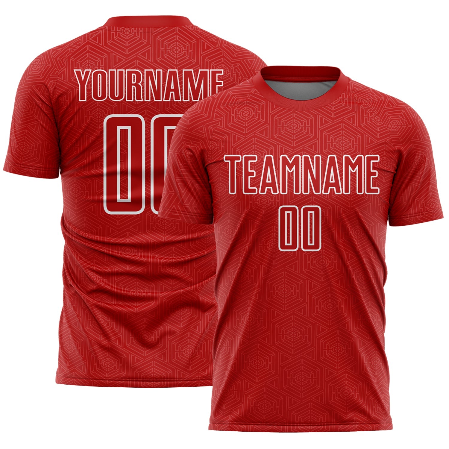 Custom Red White Geometric Shape Sports Sublimation Soccer Uniform Jersey