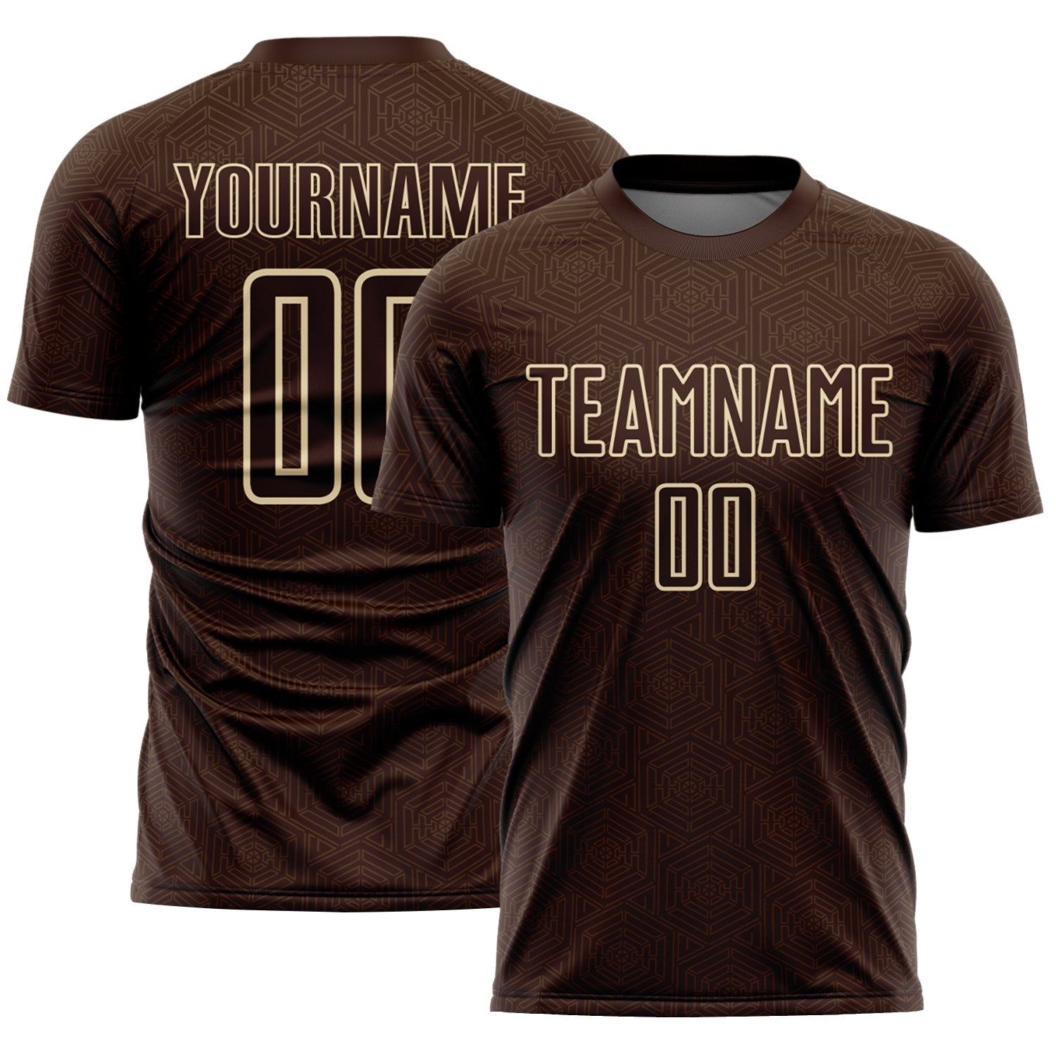 Custom Brown Cream Geometric Shape Sports Sublimation Soccer Uniform Jersey