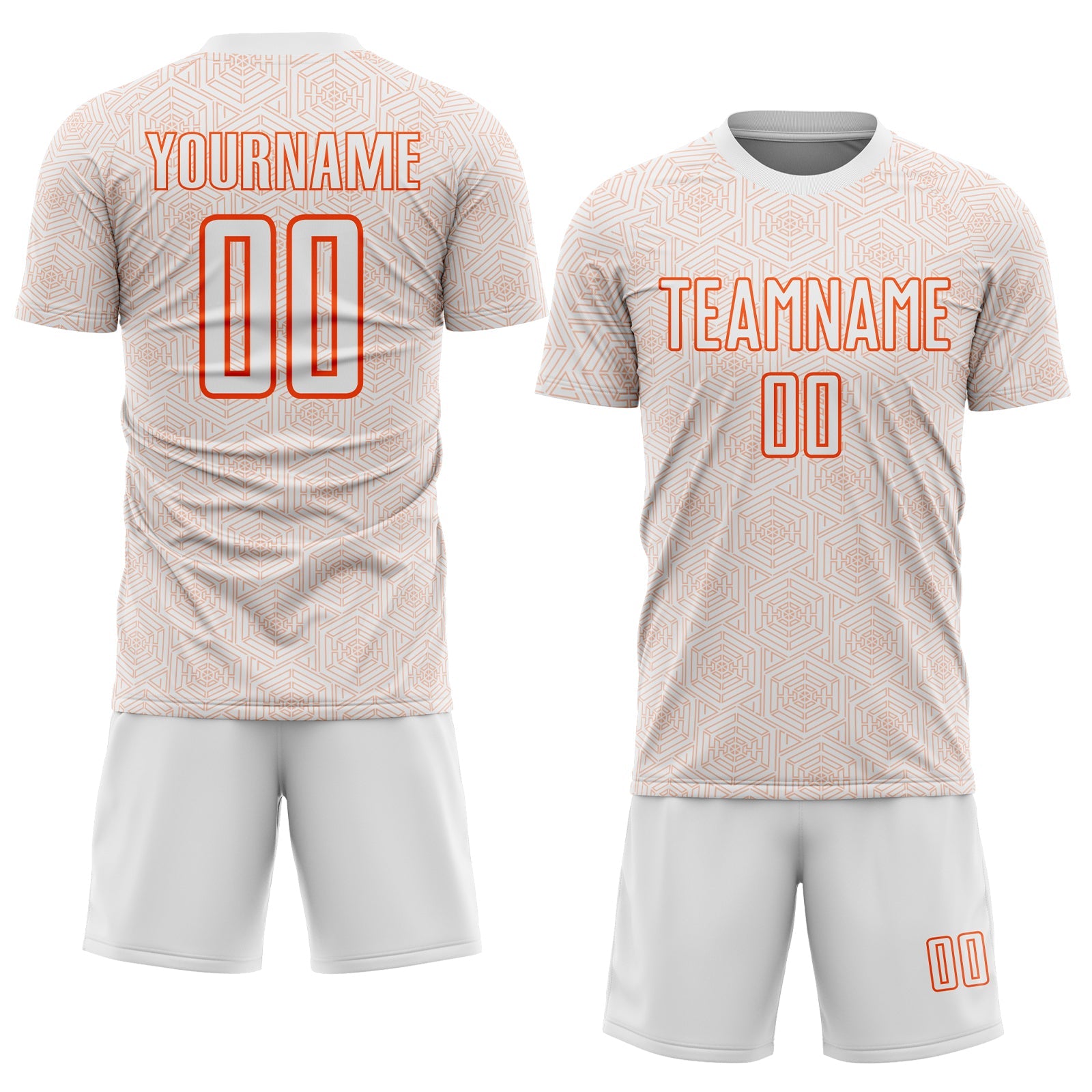 Custom White Orange Geometric Shape Sports Sublimation Soccer Uniform Jersey