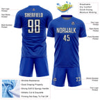 Custom Thunder Blue White-Black Geometric Shape Sports Sublimation Soccer Uniform Jersey