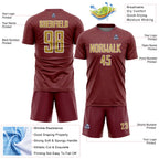 Custom Burgundy Old Gold-White Geometric Shape Sports Sublimation Soccer Uniform Jersey