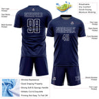 Custom Navy White Geometric Shape Sports Sublimation Soccer Uniform Jersey