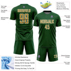 Custom Green Old Gold-White Geometric Shape Sports Sublimation Soccer Uniform Jersey