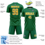 Custom Kelly Green Gold-White Geometric Shape Sports Sublimation Soccer Uniform Jersey