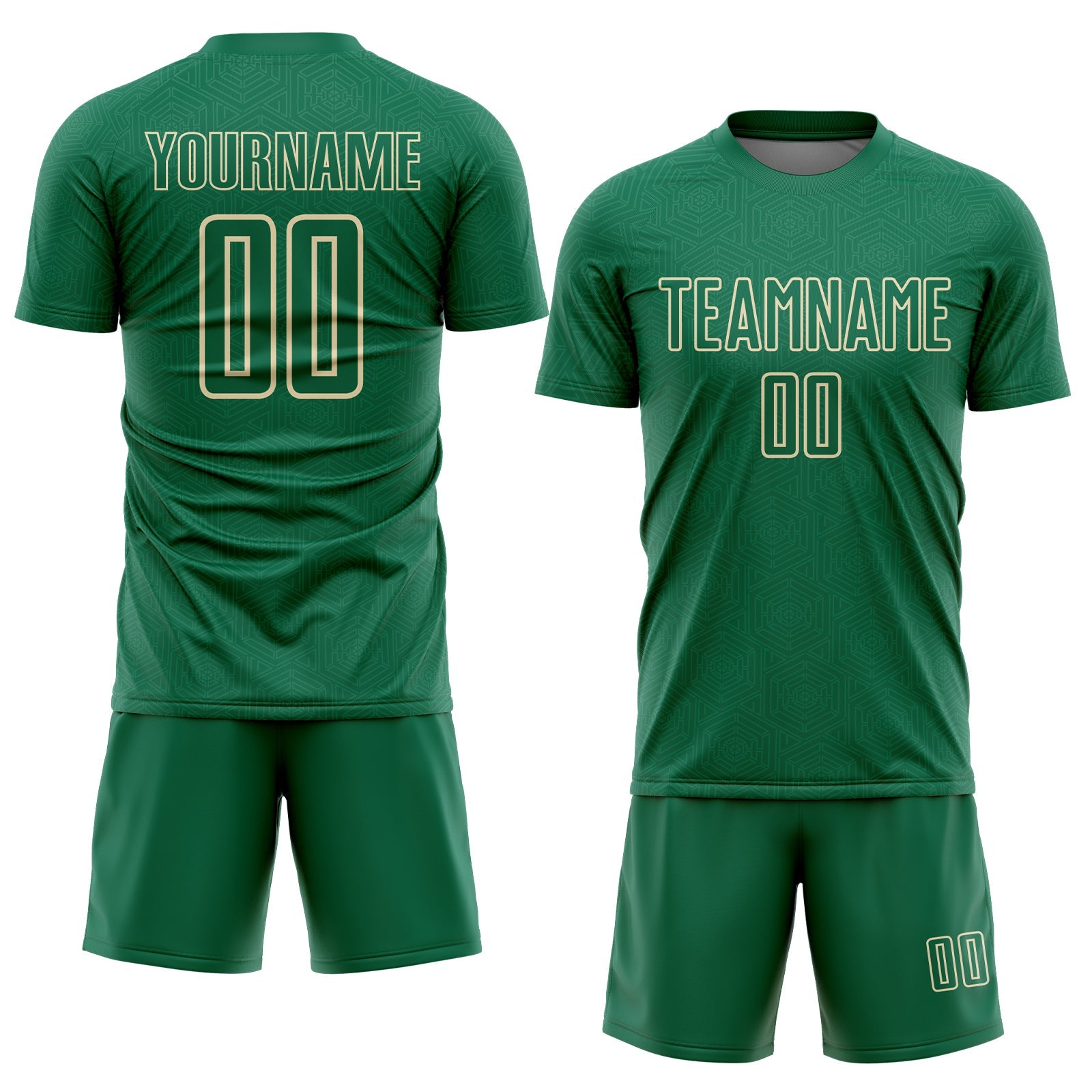 Custom Kelly Green Cream Geometric Shape Sports Sublimation Soccer Uniform Jersey