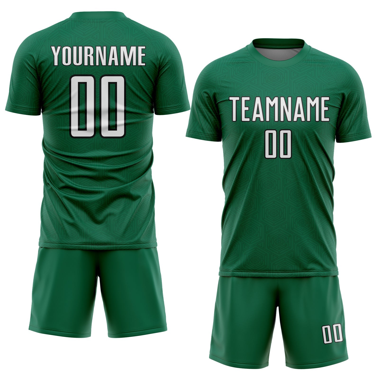 Custom Kelly Green White-Black Geometric Shape Sports Sublimation Soccer Uniform Jersey