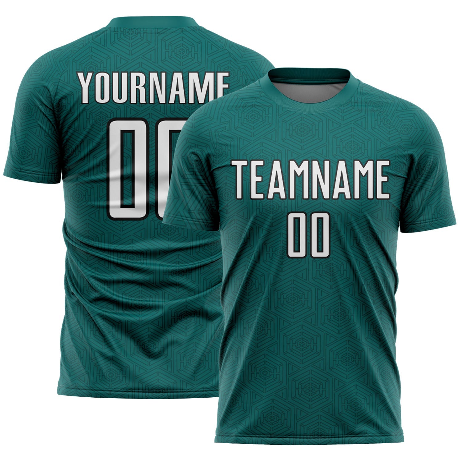 Custom Teal White-Black Geometric Shape Sports Sublimation Soccer Uniform Jersey