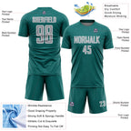 Custom Teal Gray-White Geometric Shape Sports Sublimation Soccer Uniform Jersey