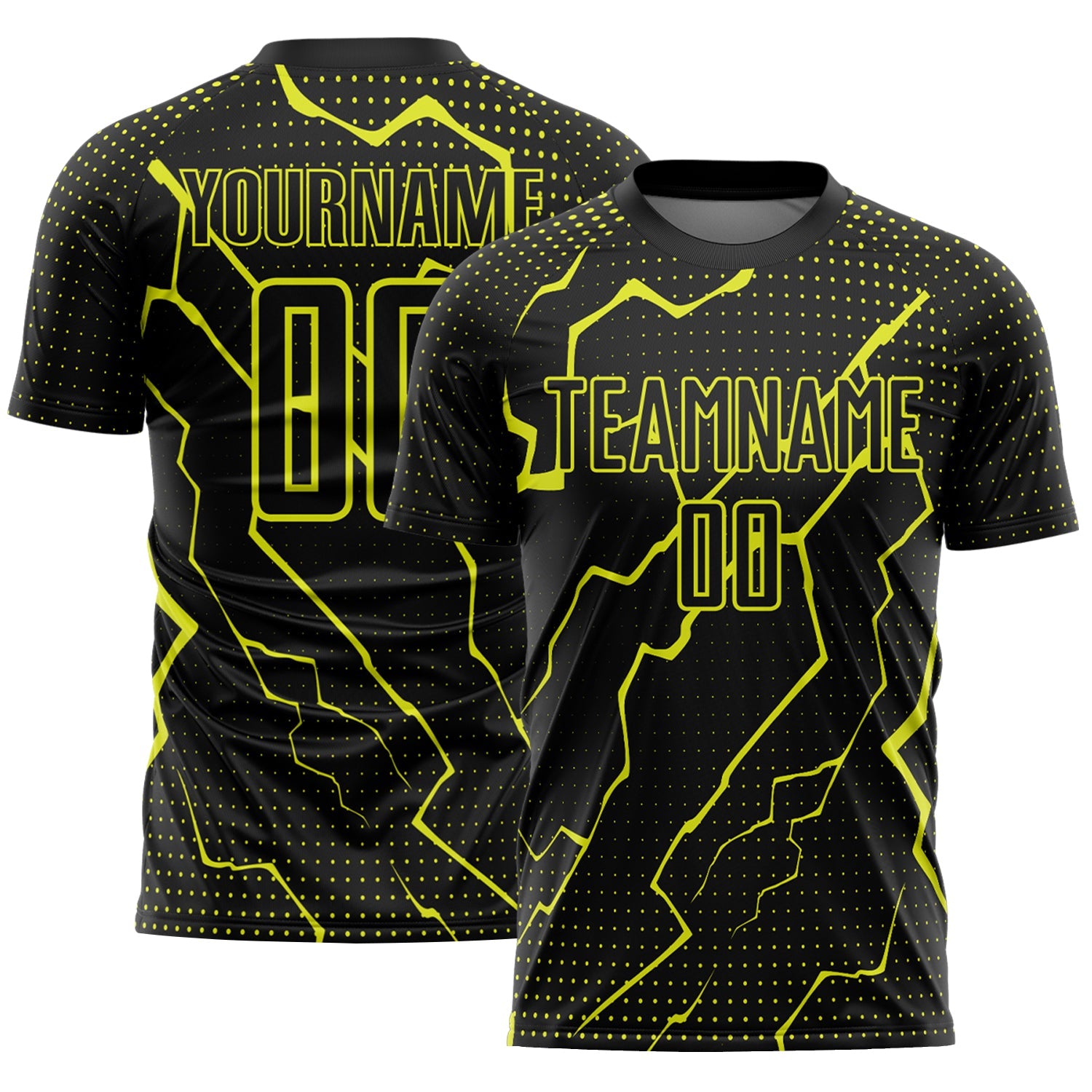 Custom Black Neon Yellow Lightning Sports Sublimation Soccer Uniform Jersey