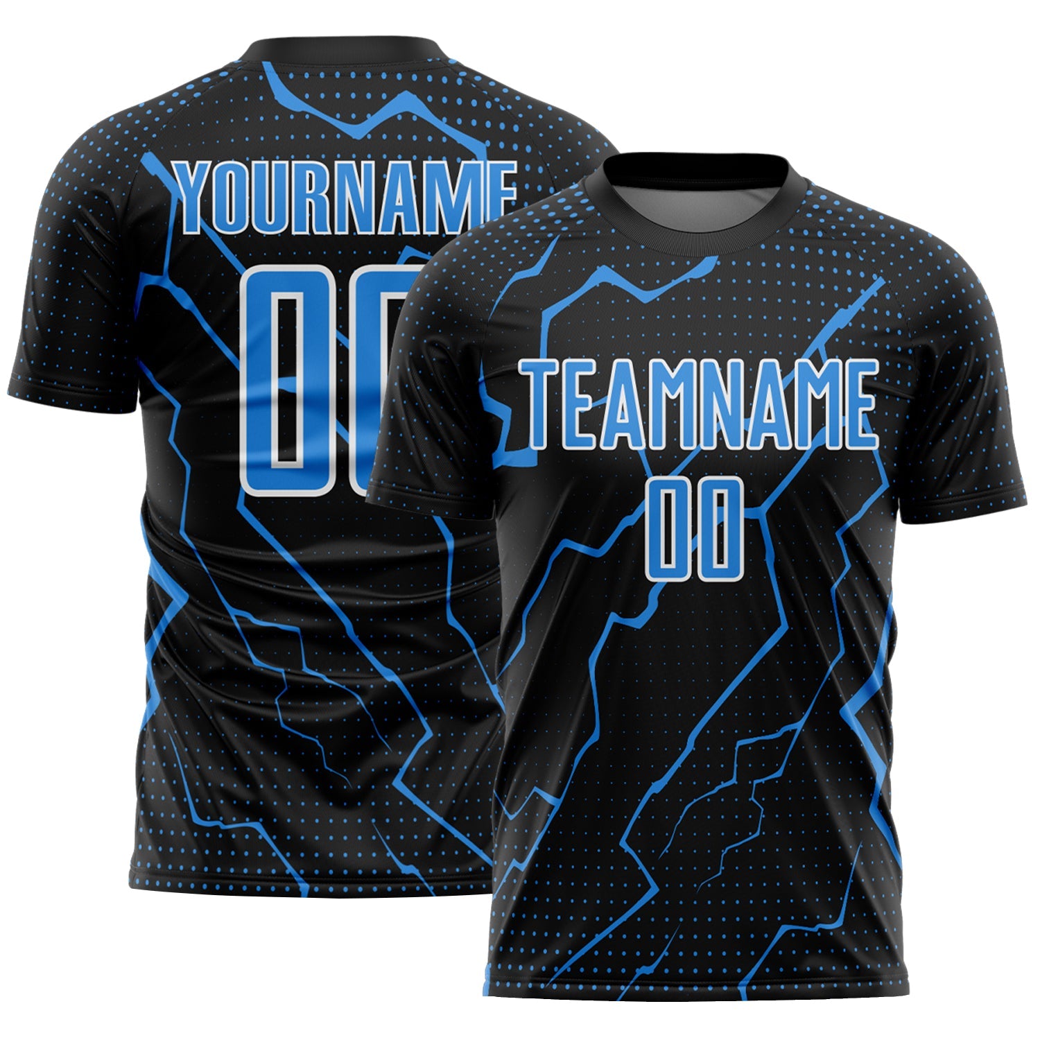 Custom Black Powder Blue-White Lightning Sports Sublimation Soccer Uniform Jersey