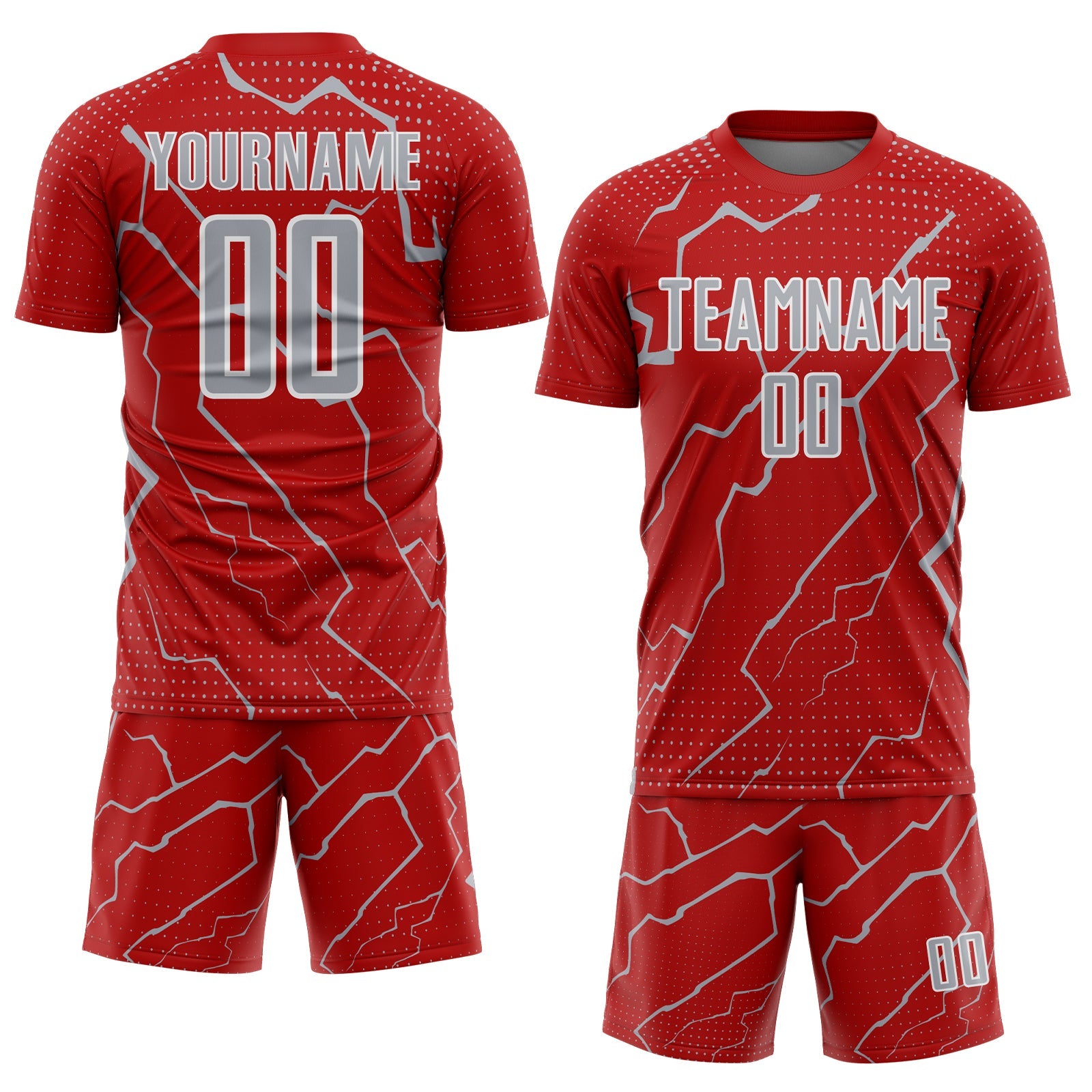 Custom Red Gray-White Lightning Sports Sublimation Soccer Uniform Jersey