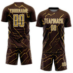 Custom Brown Old Gold-White Lightning Sports Sublimation Soccer Uniform Jersey