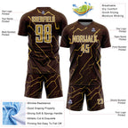 Custom Brown Old Gold-White Lightning Sports Sublimation Soccer Uniform Jersey
