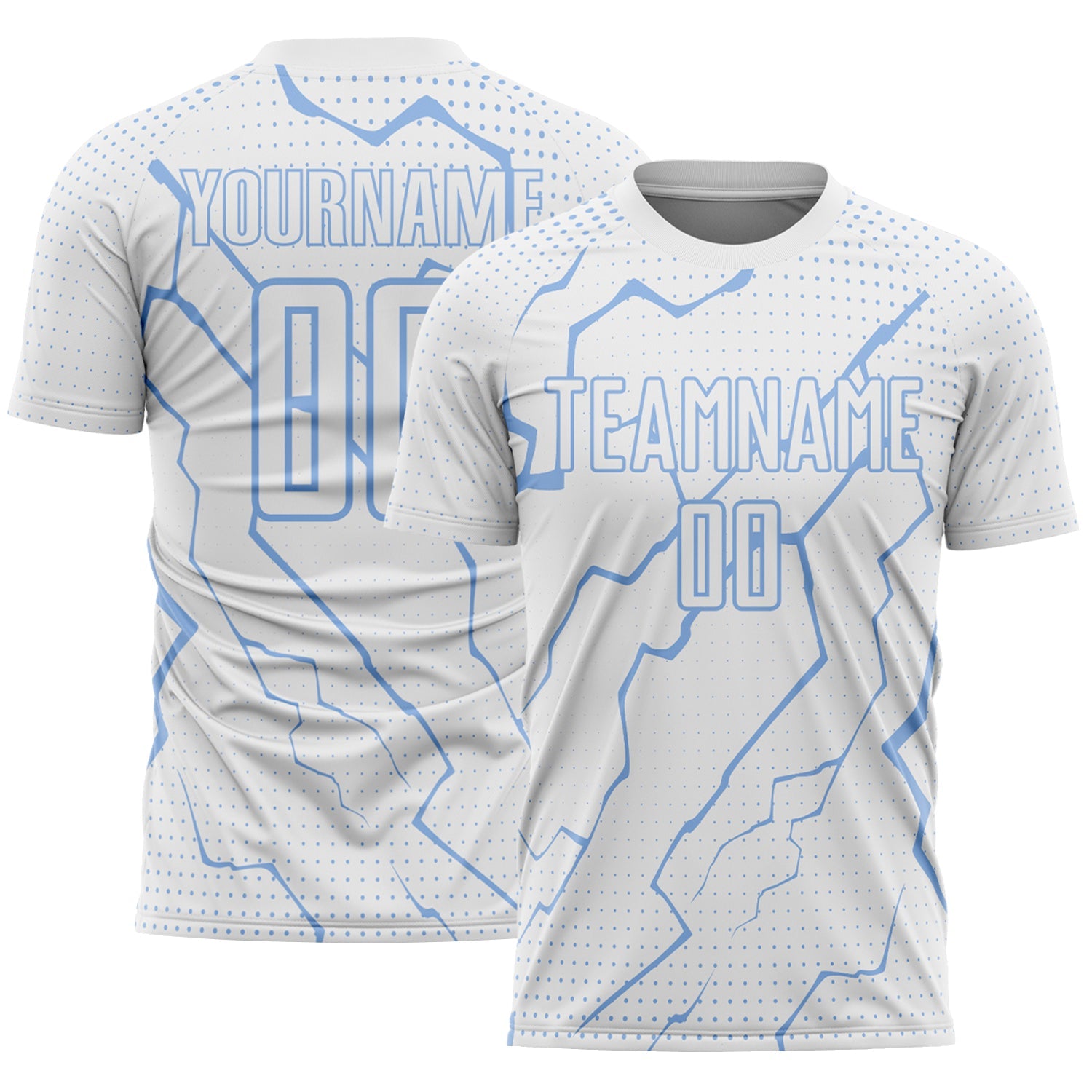 Custom White Light Blue Lightning Sports Sublimation Soccer Uniform Jersey