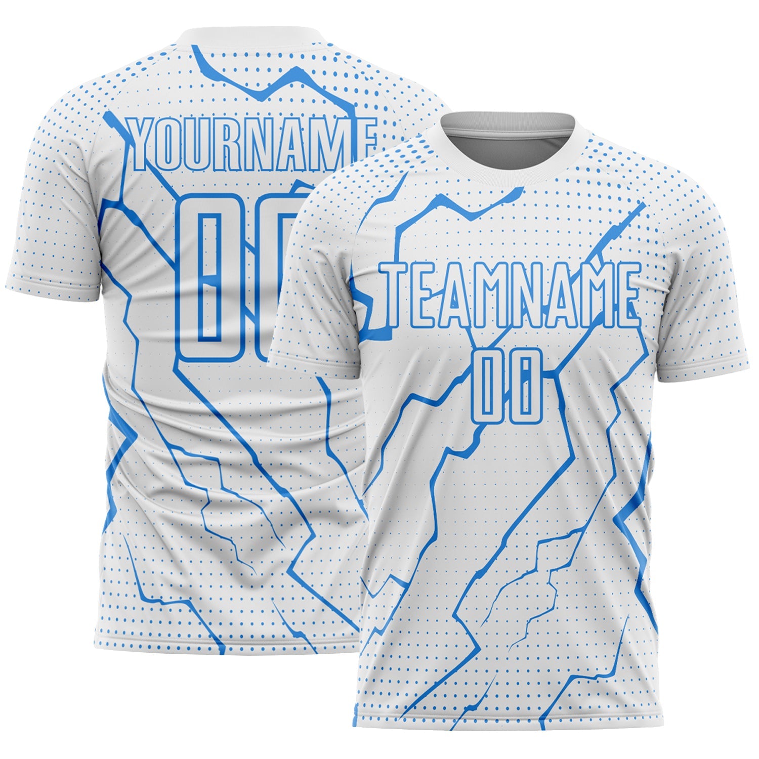 Custom White Powder Blue Lightning Sports Sublimation Soccer Uniform Jersey
