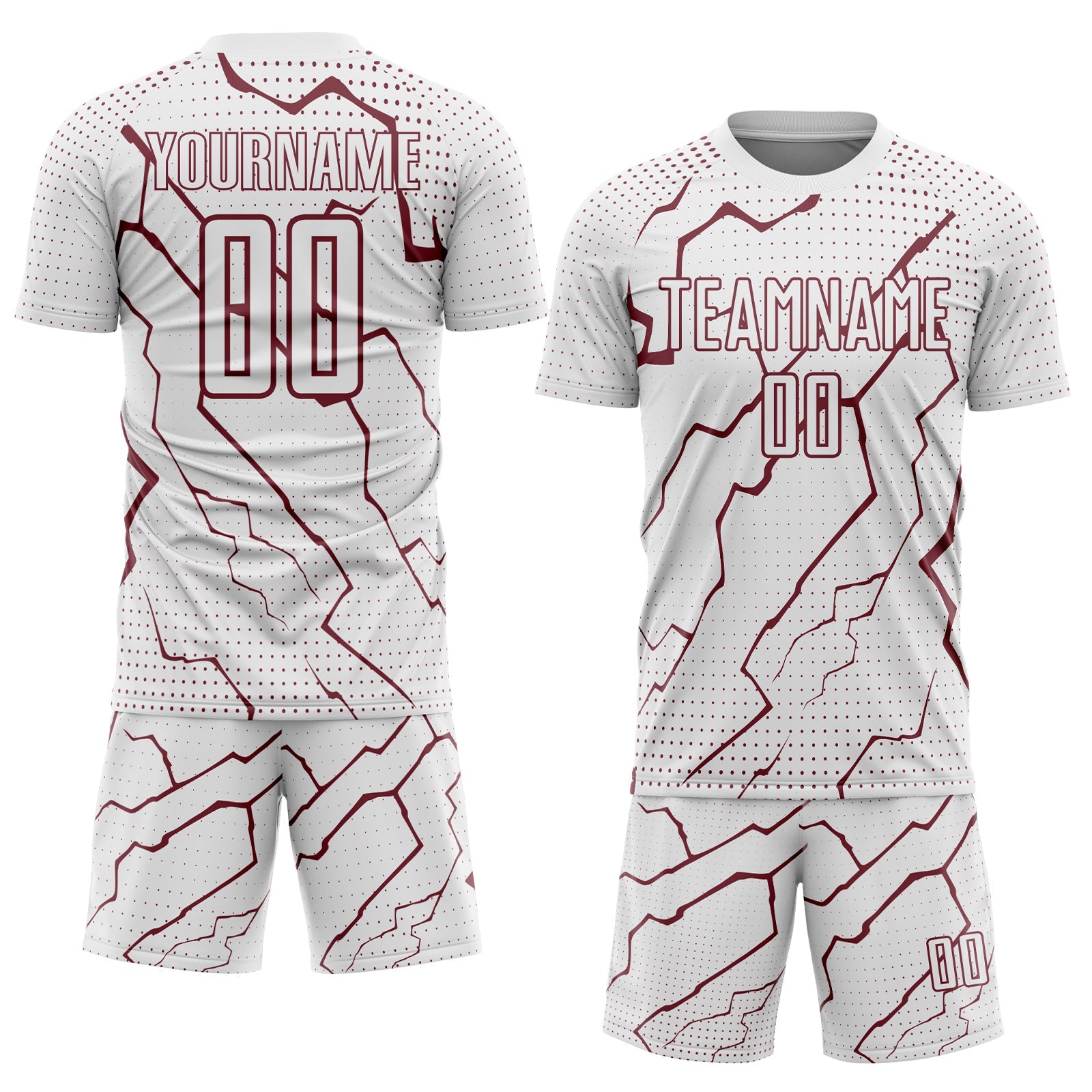 Custom White Burgundy Lightning Sports Sublimation Soccer Uniform Jersey