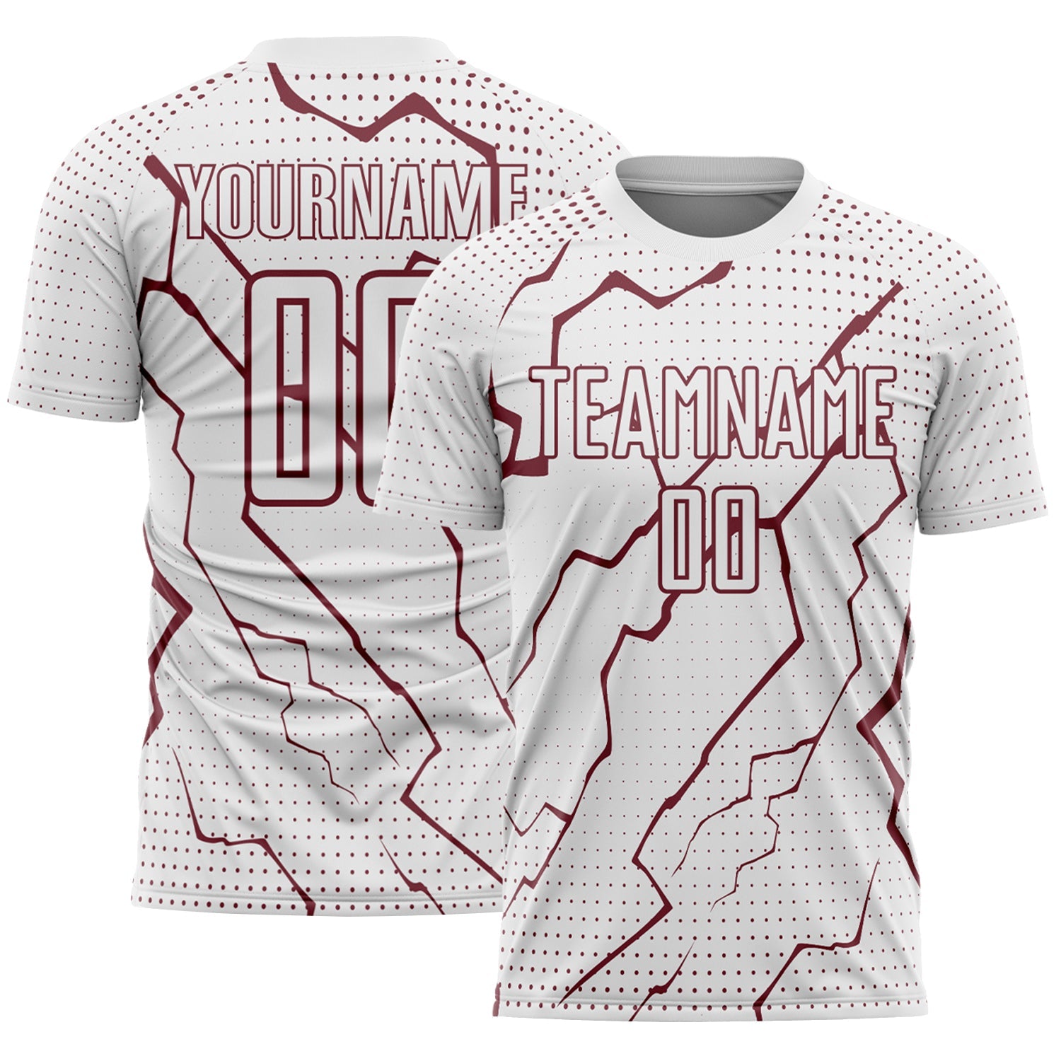Custom White Burgundy Lightning Sports Sublimation Soccer Uniform Jersey