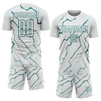 Custom White Teal Lightning Sports Sublimation Soccer Uniform Jersey