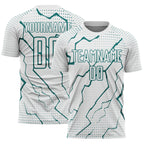 Custom White Teal Lightning Sports Sublimation Soccer Uniform Jersey