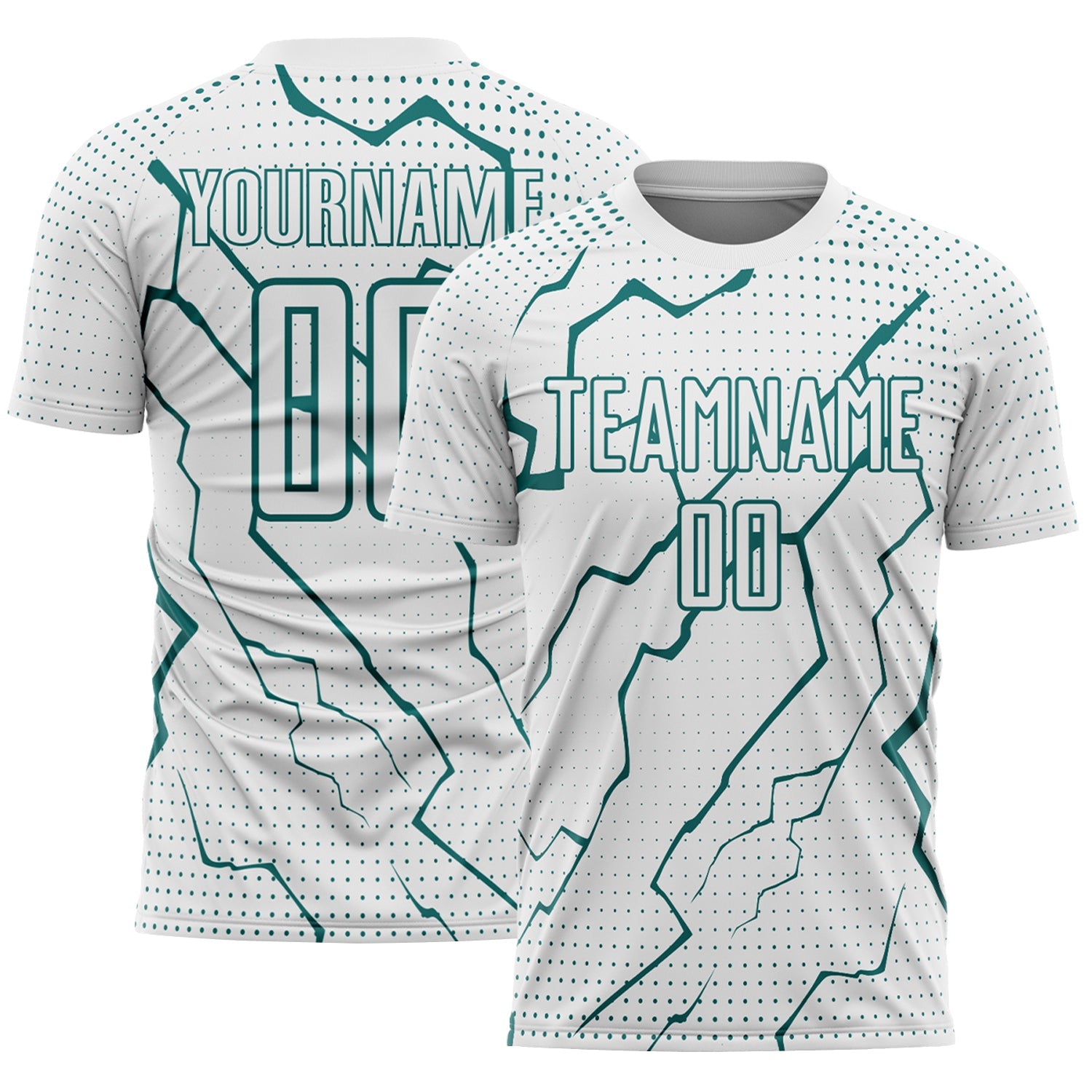 Custom White Teal Lightning Sports Sublimation Soccer Uniform Jersey