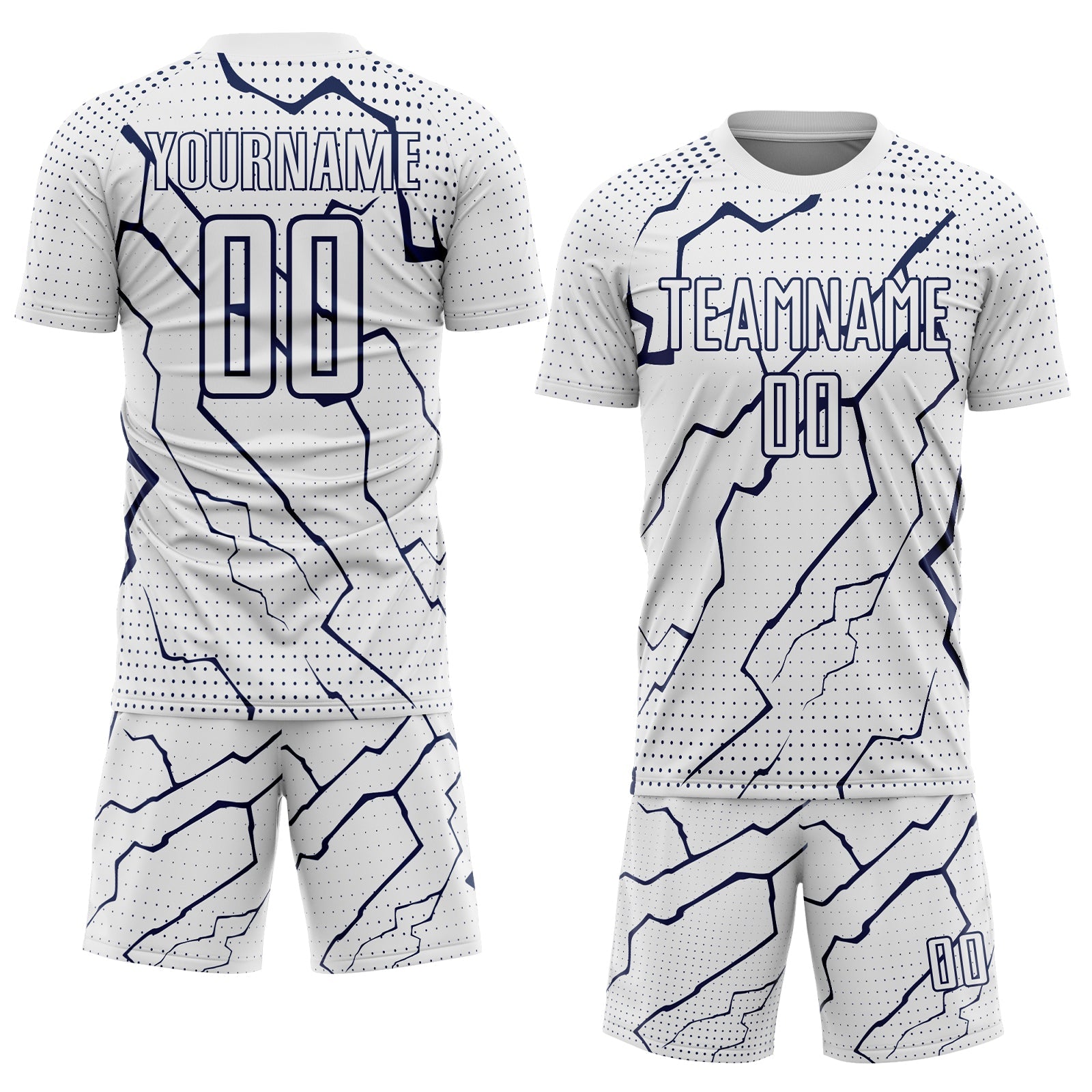 Custom White Navy Lightning Sports Sublimation Soccer Uniform Jersey