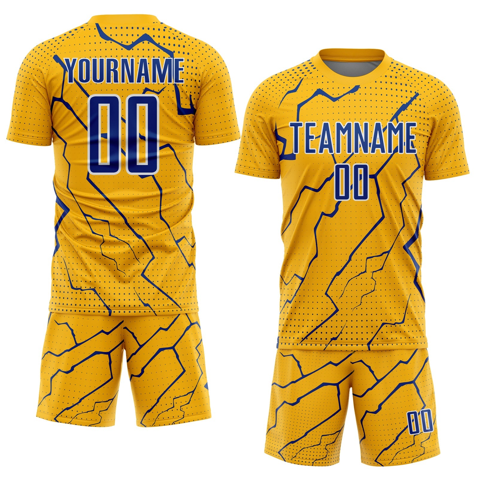 Custom Gold Royal-White Lightning Sports Sublimation Soccer Uniform Jersey