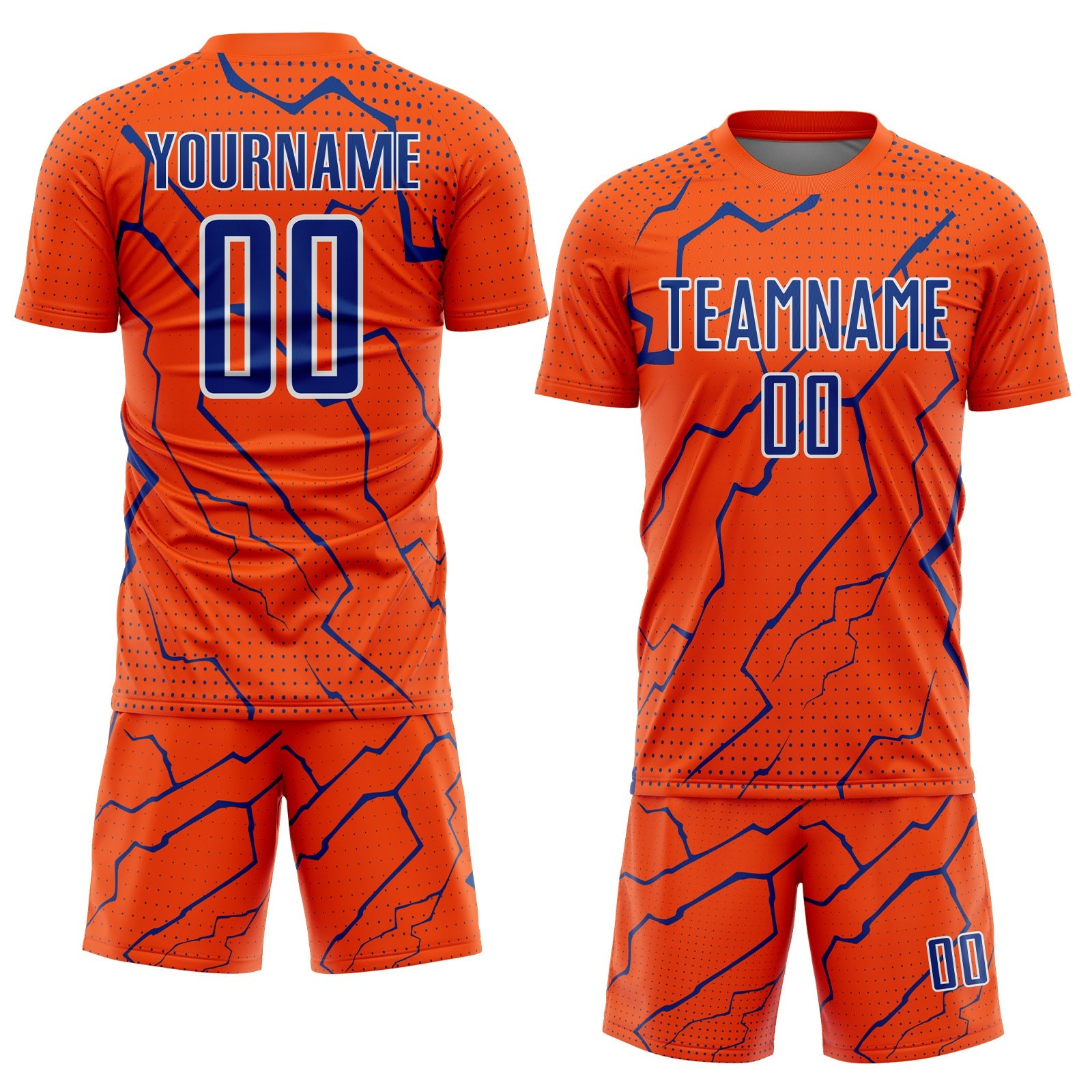 Custom Orange Royal-White Lightning Sports Sublimation Soccer Uniform Jersey