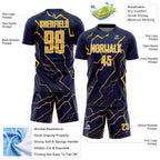Custom Navy Gold-White Lightning Sports Sublimation Soccer Uniform Jersey