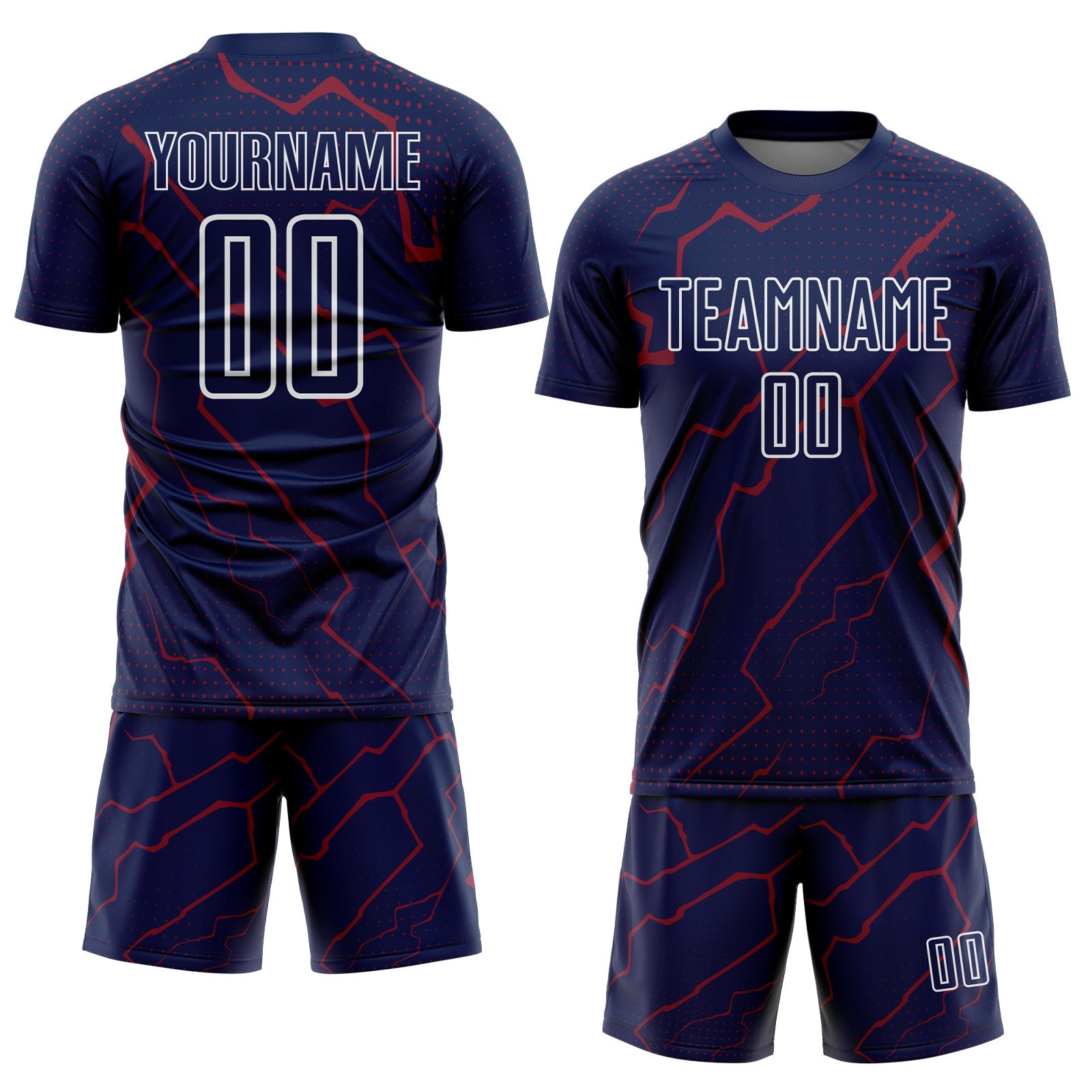 Custom Navy Crimson-White Lightning Sports Sublimation Soccer Uniform Jersey